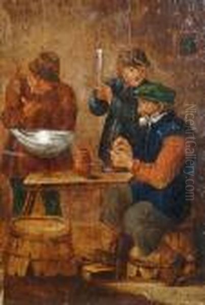 A Tavern Interior With Three Peasants At A Table Smoking - view 1