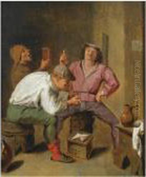 Three Peasants Smoking And Drinking In A Tavern - view 1