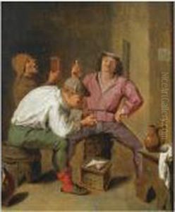 Three Peasants Smoking And Drinking In A Tavern