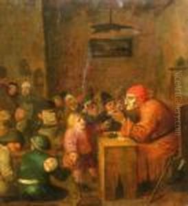 Busy Interior Scene, Possibly A School Room by Adriaen Brouwer