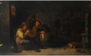 A Tavern Interior With Peasants Smoking Pipes by Adriaen Brouwer