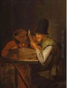 Three Peasants Seated At A Table, Singing