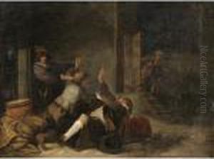 A Guardroom Interior With Soldiers Brawling