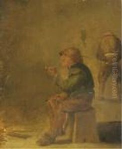 A Peasant Smoking A Pipe And Drinking Beer Near An Open Fire by Adriaen Brouwer