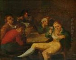 A Tavern Interior With Figures Drinking by Adriaen Brouwer