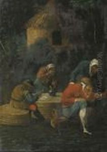 Peasants Drinking And Smoking By An Inn At Night by Adriaen Brouwer