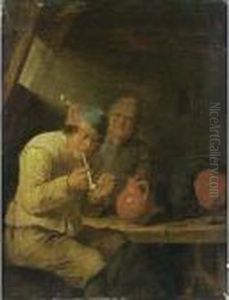 A Tavern Interior With Peasants Smoking Pipes by Adriaen Brouwer