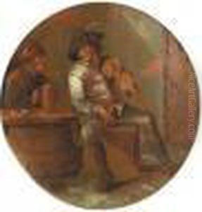 Sense Of Hearing: A Boor Listening To The Music Of A Violin Playerin An Inn by Adriaen Brouwer