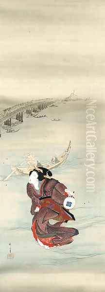 A geisha hunting fireflies in the Sumida River - view 1