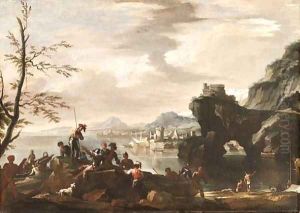 A Mediterranean coastal Landscape with Banditti in the foreground by Jacob De Heusch