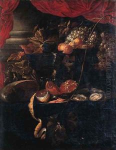Grapes, vines, peaches and a fob-watch on a jewelry box