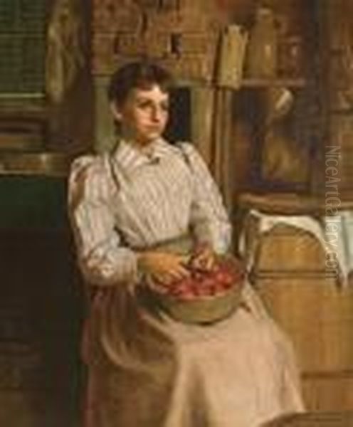 Young Girl Paring Apples - view 1
