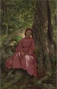Resting In The Woods (girl Under A Tree) by John George Brown