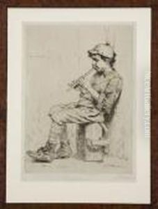 [boy Playing Flute] by John George Brown