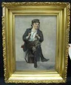 Portrait Of Young Boy Seated On Shoe by John George Brown