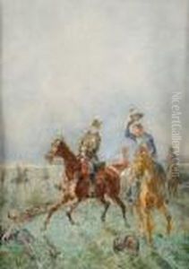 Le Marechal Ney Salue Par Un Officier Sur Un Champ Debataille. by John Lewis Brown