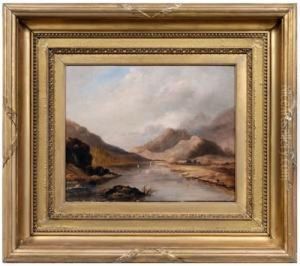 Highland Landscape With Boats And Herdsman With Sheep