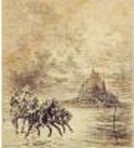 Chevaux Fuyant La Maree Au Mont Saint Michel, 1876. by John Lewis Brown