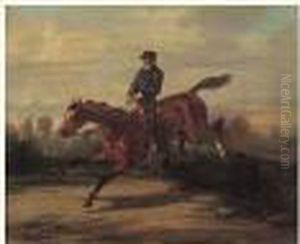 Le Saut De La Haie (portrait Du Baron Finot) by John Lewis Brown