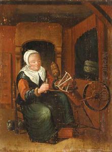 An old Lady Spinning in an Interior