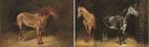 Horses In A Stable by John Lewis Brown