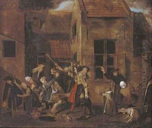 A brawl outside a tavern