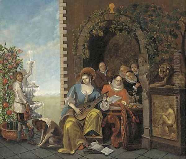 A musical party in a garden by Jan Josef, the Elder Horemans