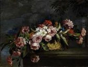 Cesto Di Fiori Su Sfondo Di Paesaggio