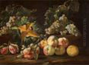 Natura Morta Con Pesche, Susine, Uva E Zucca by Abraham Brueghel