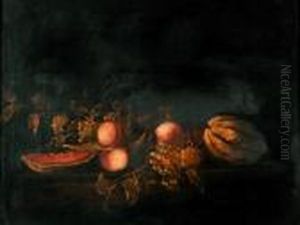 Still Life Of Melons, Peaches, Grapes And Figs Upon A Ledge