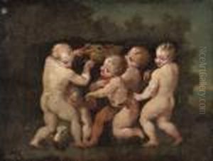 Putti By An Urn With Flowers, Melons And Grapes by Abraham Brueghel