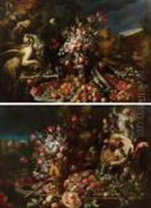 Natura Morta Di Fiori E Frutta Con Figure Femminili Natura Morta Di Fiori E Frutta Con Figure Femminili