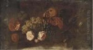 Grapes On The Vine, Pomegranates, Roses A Platter And An Urn In Aclearing