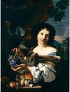 Giovane Donna Con Frutta In Un Paesaggio Giovane Donna Con Frutta In Un Paesaggio