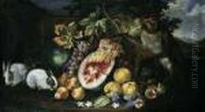 Brueghel, Abraham (1631
Antwerpen - Um 1690 Antwerpen), Umkreis Fruchtestilleben Mit Hasen Und
Einer Meerkatze. Ol Auf Leinwand. H 69; B 124 Cm. by Abraham Brueghel
