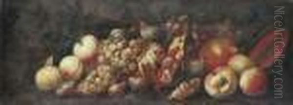Peaches, Grapes On The Vine, Figs, Pears, A Pomegranate And A Melon - view 1