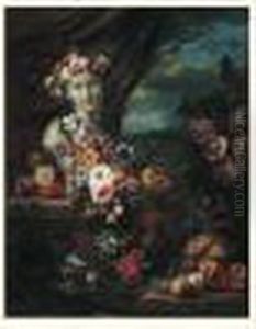 Guirlande De Fleurs Entourant Un Buste De Flore