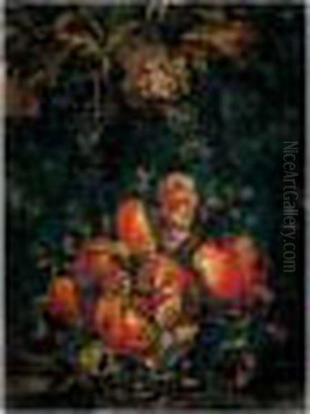 Still Life Of Pomegranates, Figs And Grapes In A Landscape Setting - view 1