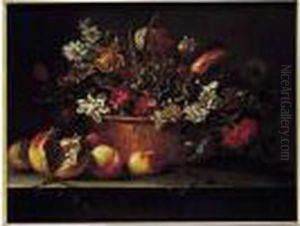 Bouquet De Fleurs Sur Un Entablement Avec Des Grenades thumbnail