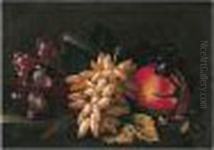 Still Life Of Red And White Grapes, Figs And A Pomegranate