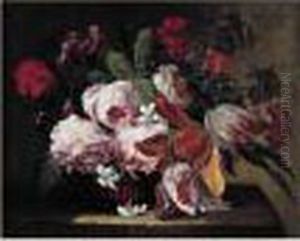 Nature Morte Au Panier De Fleurs Sur Un Entablement by Abraham Brueghel