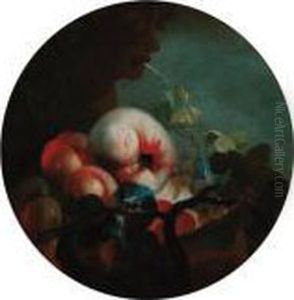 Peaches, An Apple And Figs By A Fountain