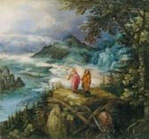 Weite Gebirgslandschaftmit Versuchung Christi by Jan The Elder Brueghel