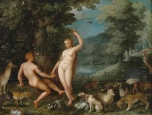 Paradise Landscape With Eve Tempting Adam Eve