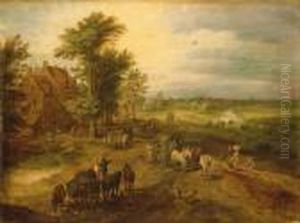 Dorflandschaft Mitreisenden Und Bauern