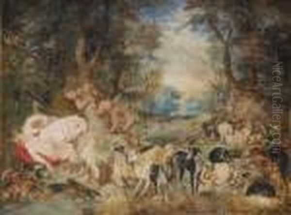 Satyrn Belauschen Dieschlafenden Nymphen Der Diana - view 1