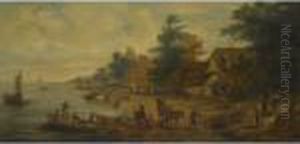 A Village Landscape With Figures Passing Along A River Bank by Jan The Elder Brueghel