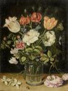 Flowers In A Glass Vase by Jan The Elder Brueghel