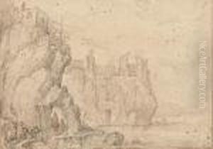 Travellers On Horseback In A Mountainous Landscape With Towering Ruins by Jan The Elder Brueghel