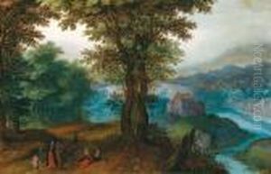 Paesaggio Boschivo Con Un Fiumicello E Viandanti by Jan The Elder Brueghel